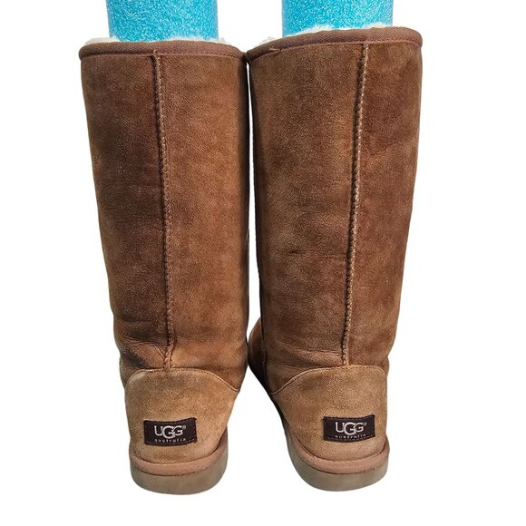 UGG Womens Classic Tall II Boots Sz 8 Brown Leather & Sheepskin 5815 Casual - Picture 4 of 13